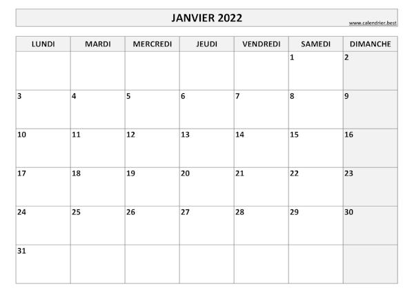calendrier 2022 à imprimer par mois (1 page par mois)