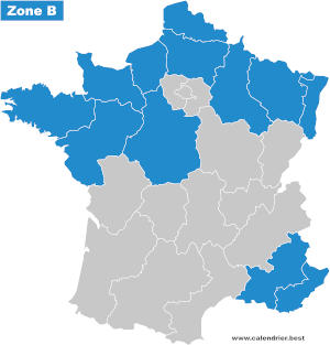 Zone scolaire A - Carte des académies - Année scolaire 2024-2025 