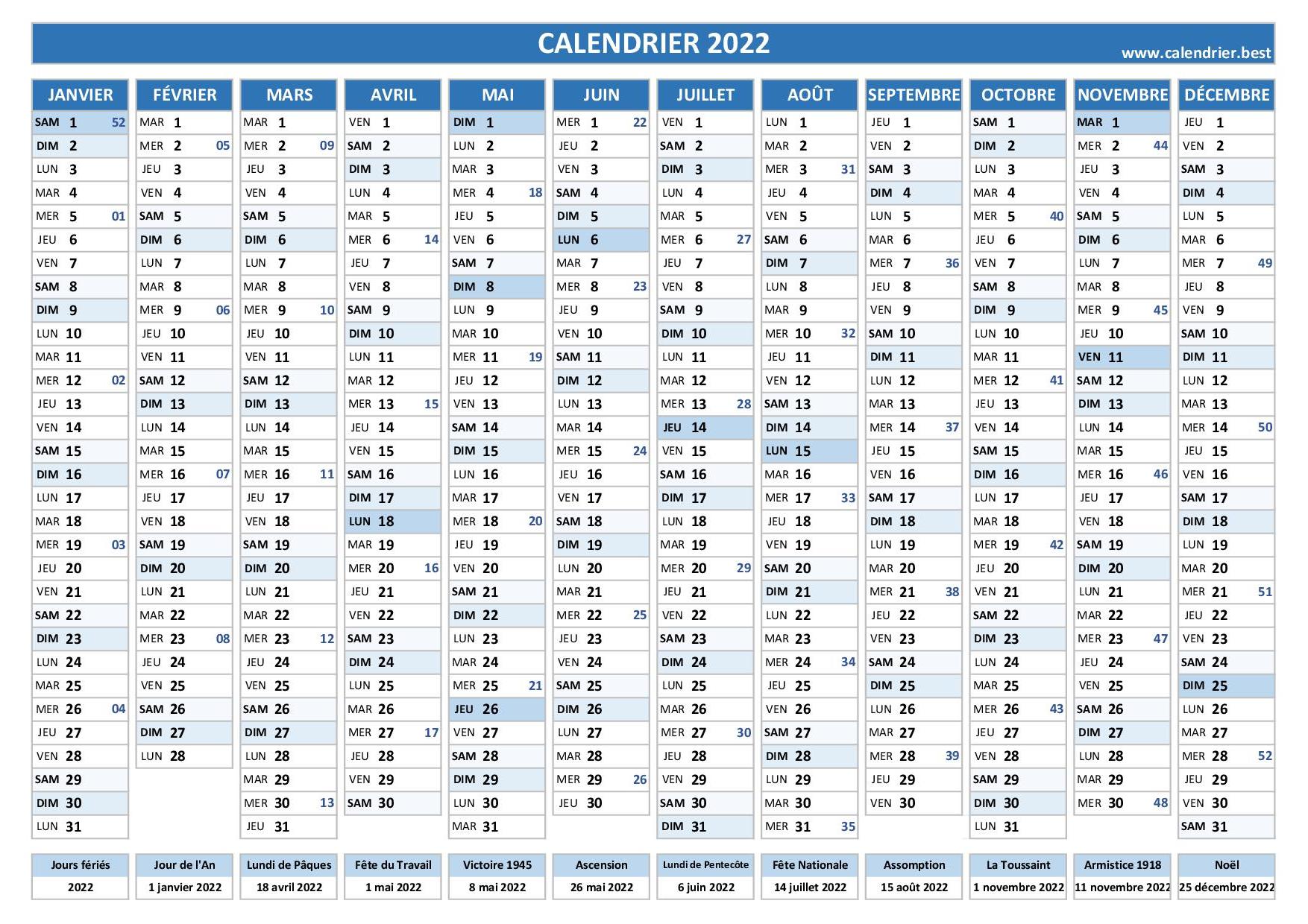 Calendrier 2022 à imprimer