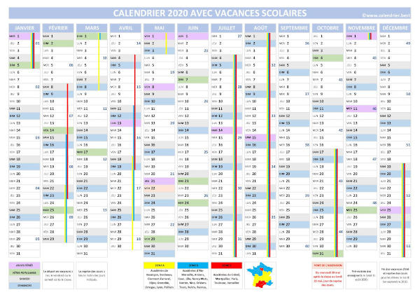 Calendrier de Poche Restaurant, vacances scolaires et jours fériés