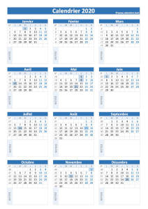 Calendrier 2020 vierge à imprimer -Calendrier.best