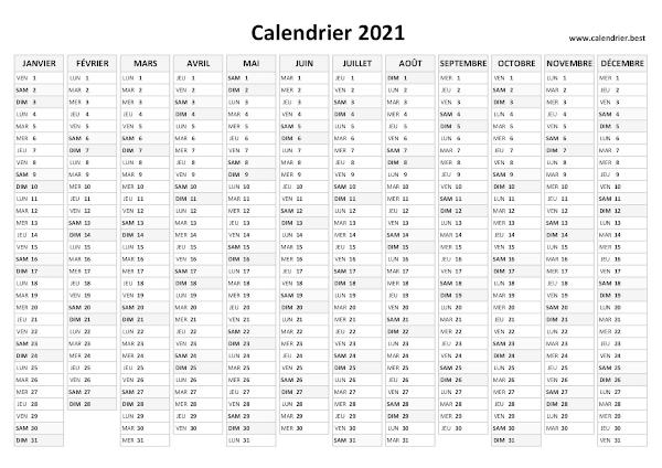 calendrier annuel 2021 vierge