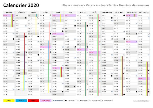 Calendrier lunaire 2020 - Phase de lune