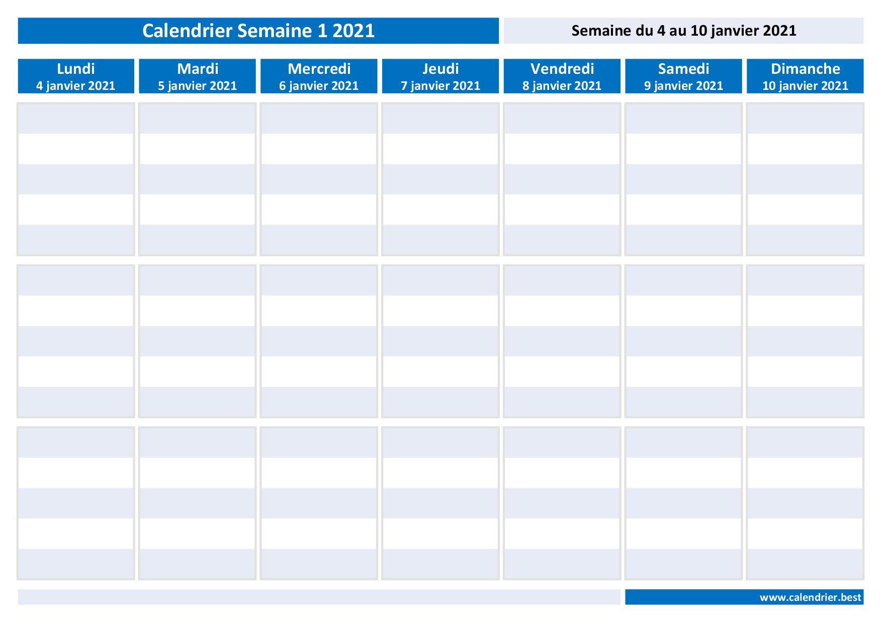 Semaine 1 2021 : dates, calendrier et planning ...