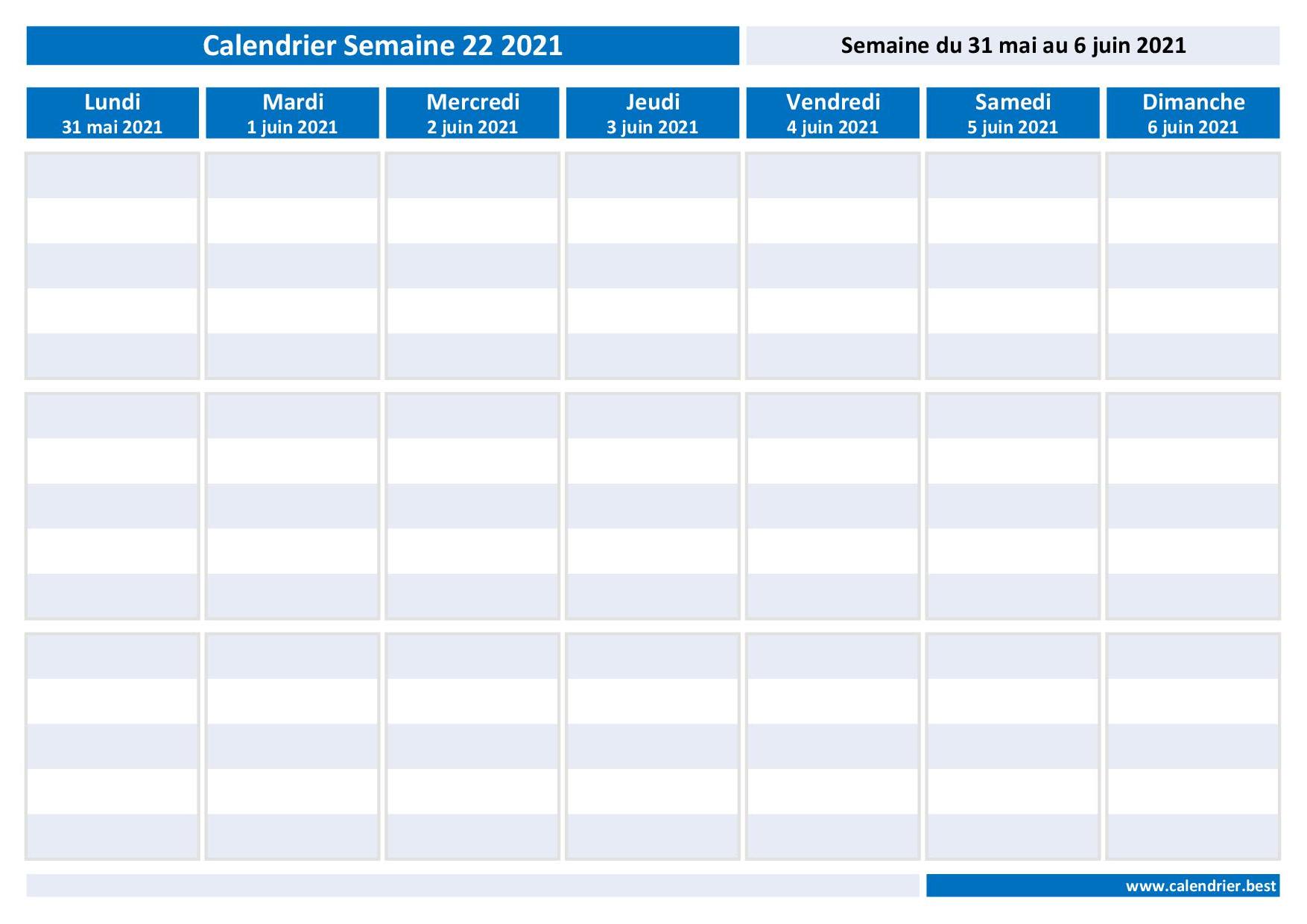 Calendrier hebdomadaire 2021 - Semainier 2021 à imprimer