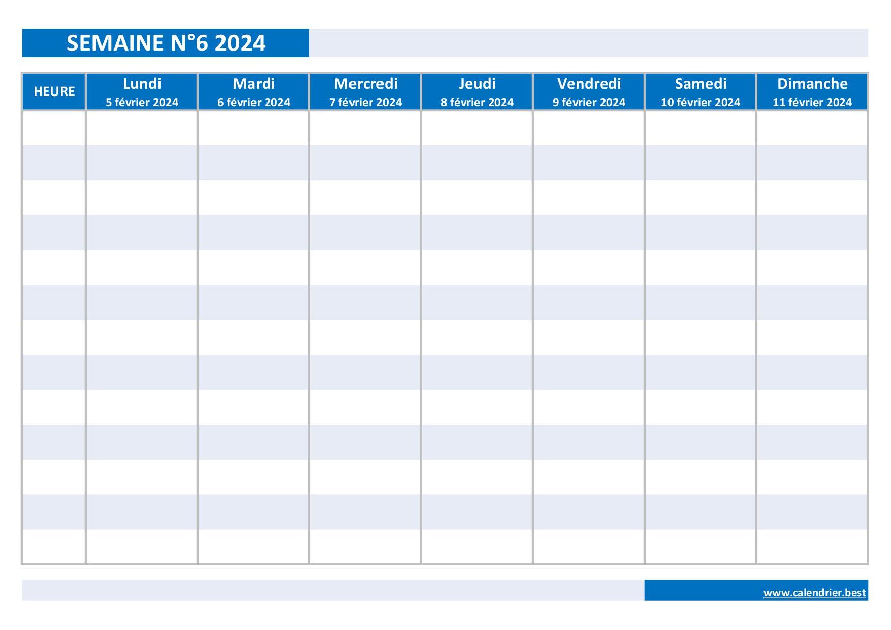 Semaine 6 2024 : dates, calendrier et planning hebdomadaire à imprimer