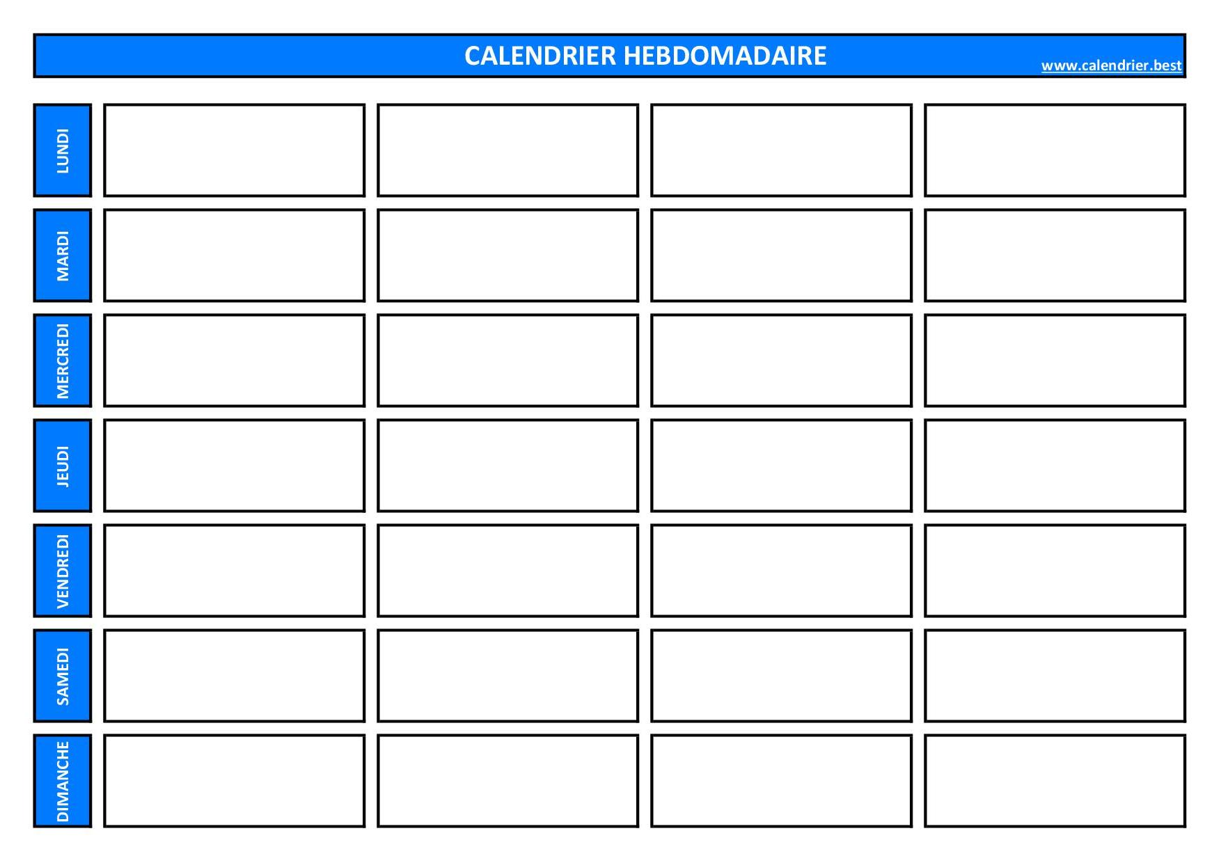 Planning Hebdomadaire à Imprimer, Planning Semaine, Semainier