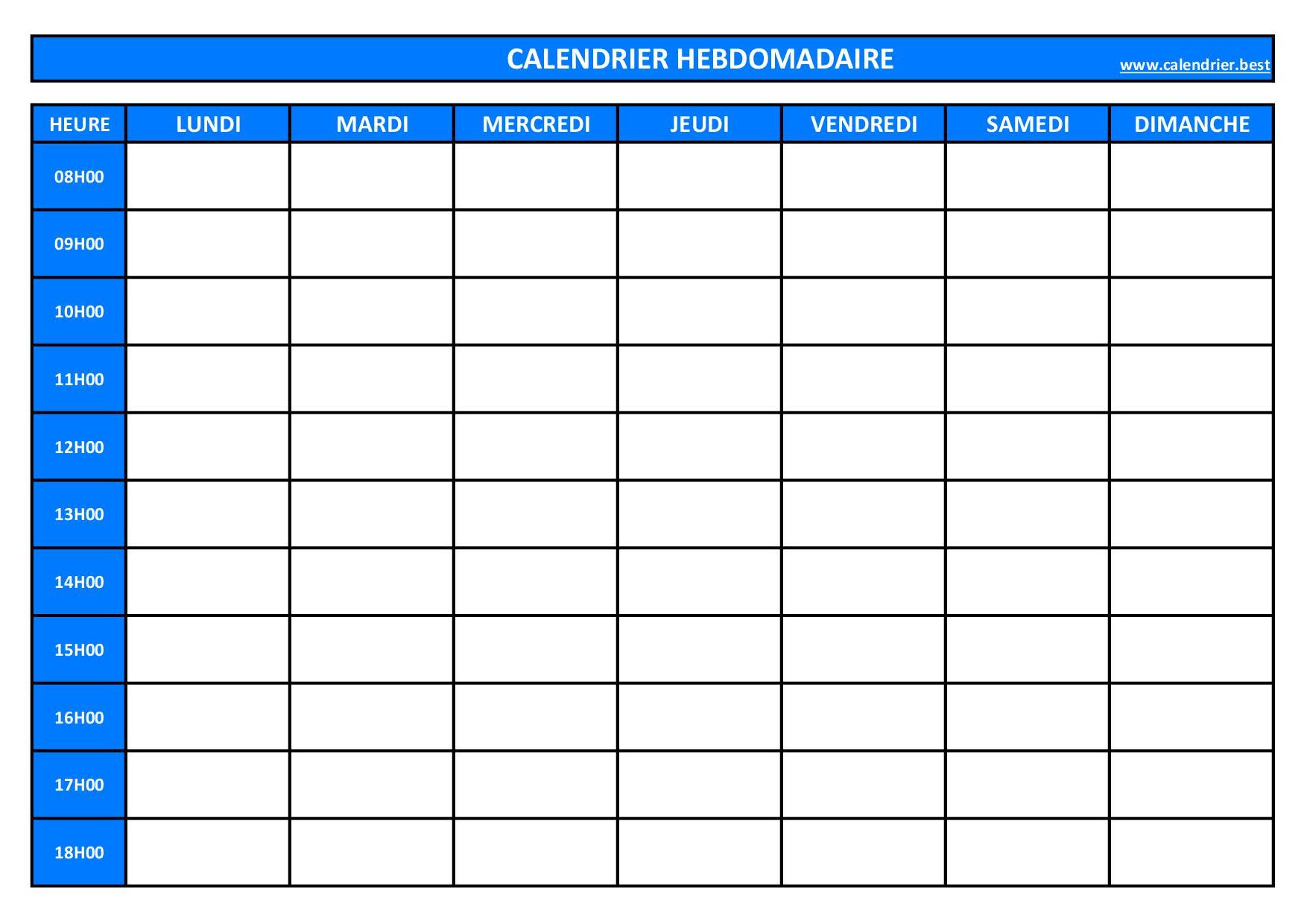 Calendrier 2020 semaine (planning, hebdomadaire, semainier)