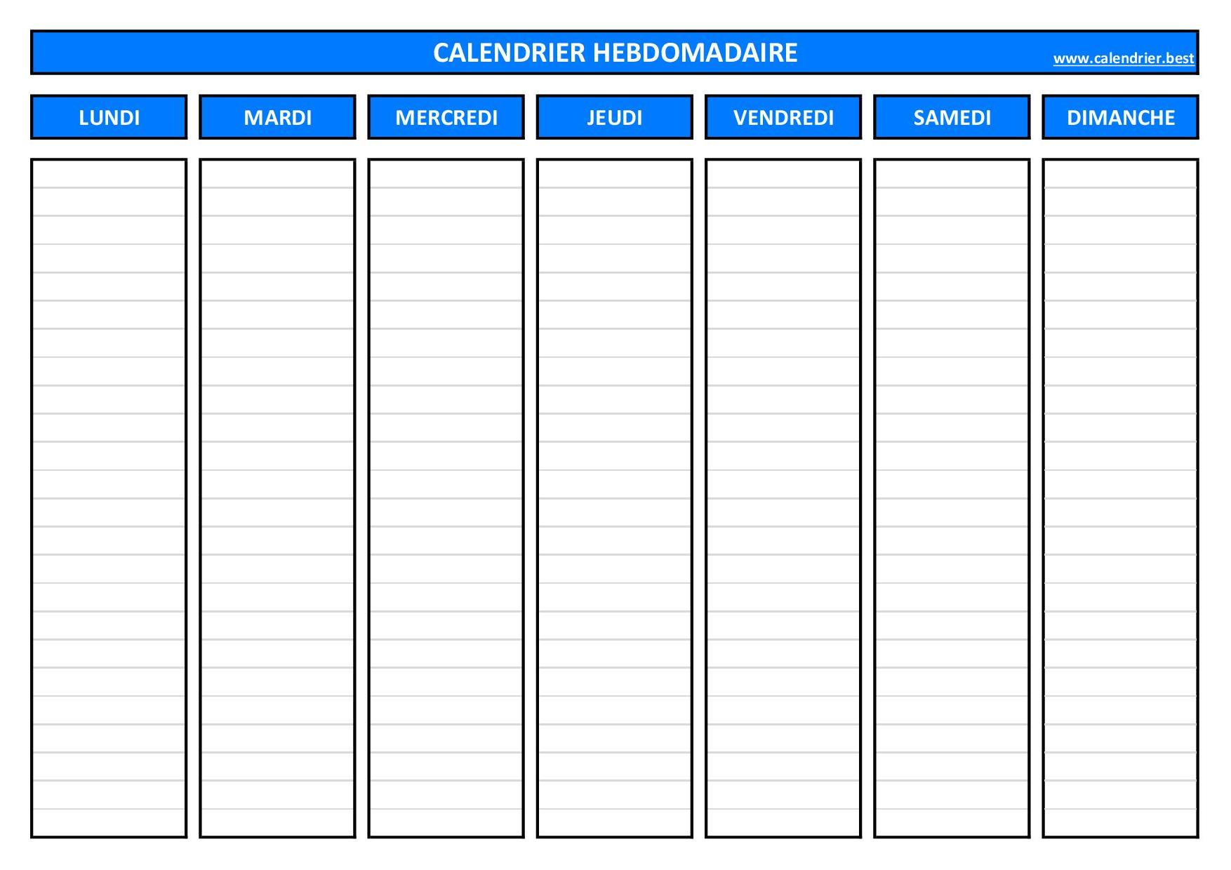 Planning Hebdomadaire à Imprimer, Planning Semaine, Semainier