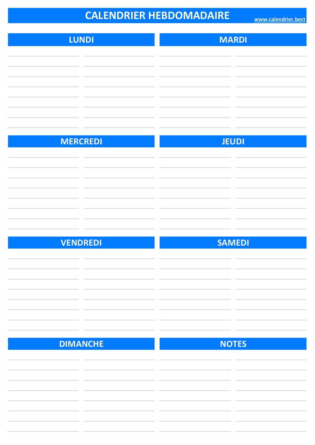 Calendrier hebdomadaire 2021 - Semainier 2021 à imprimer