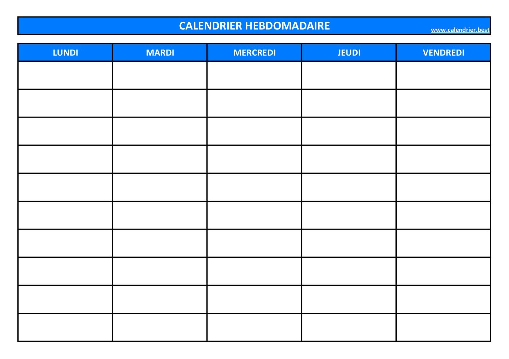 Planning Hebdomadaire à Imprimer, Planning Semaine, Semainier