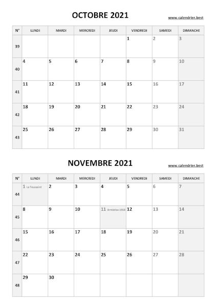 Calendrier octobre et novembre 2021 à imprimer -Calendrier.best