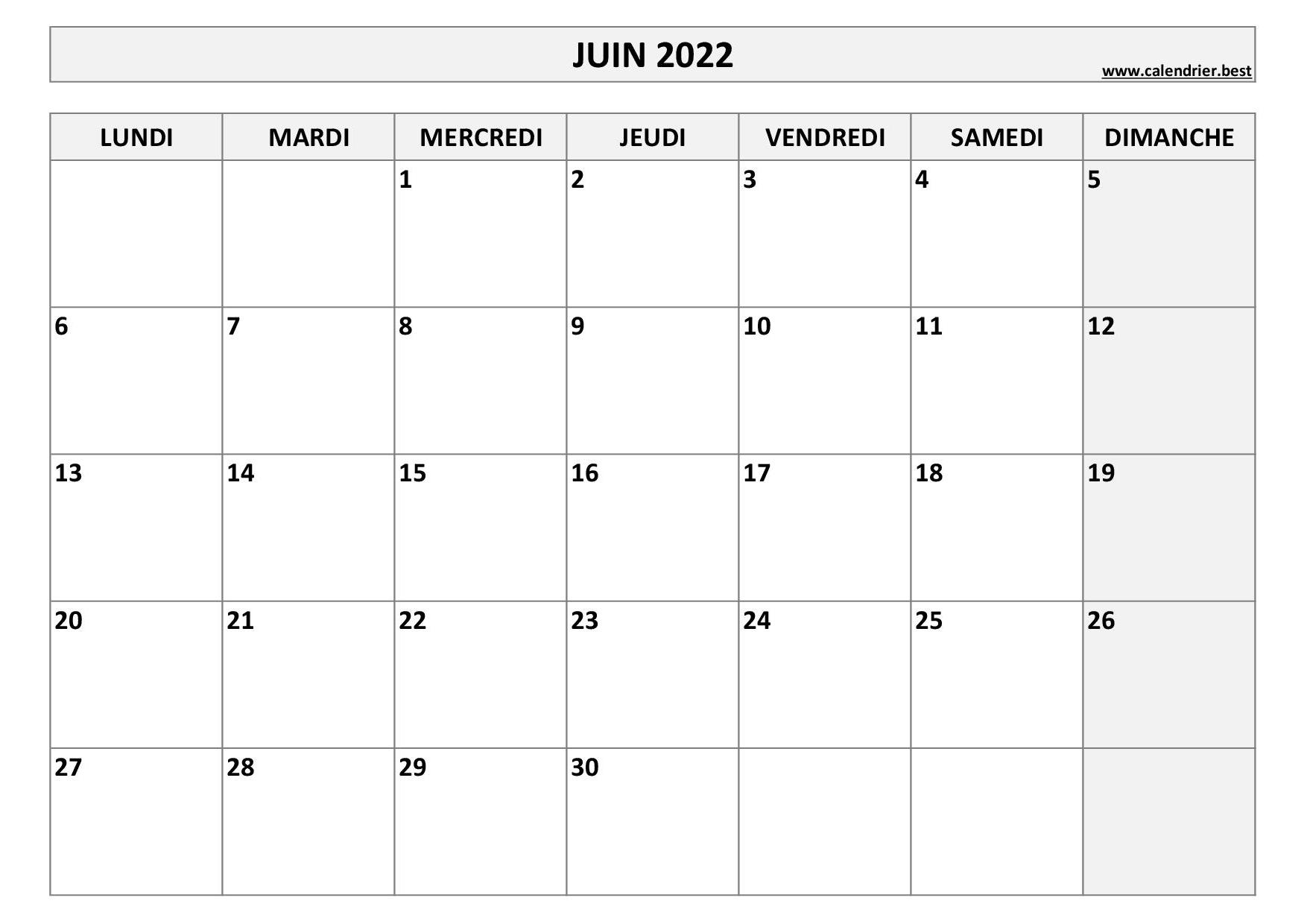 Calendrier 2022 mensuel à imprimer