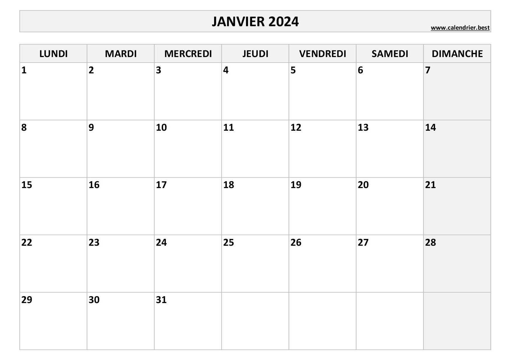 Calendrier janvier 2024 - 44  Calendrier janvier, Calendrier avril,  Calendrier