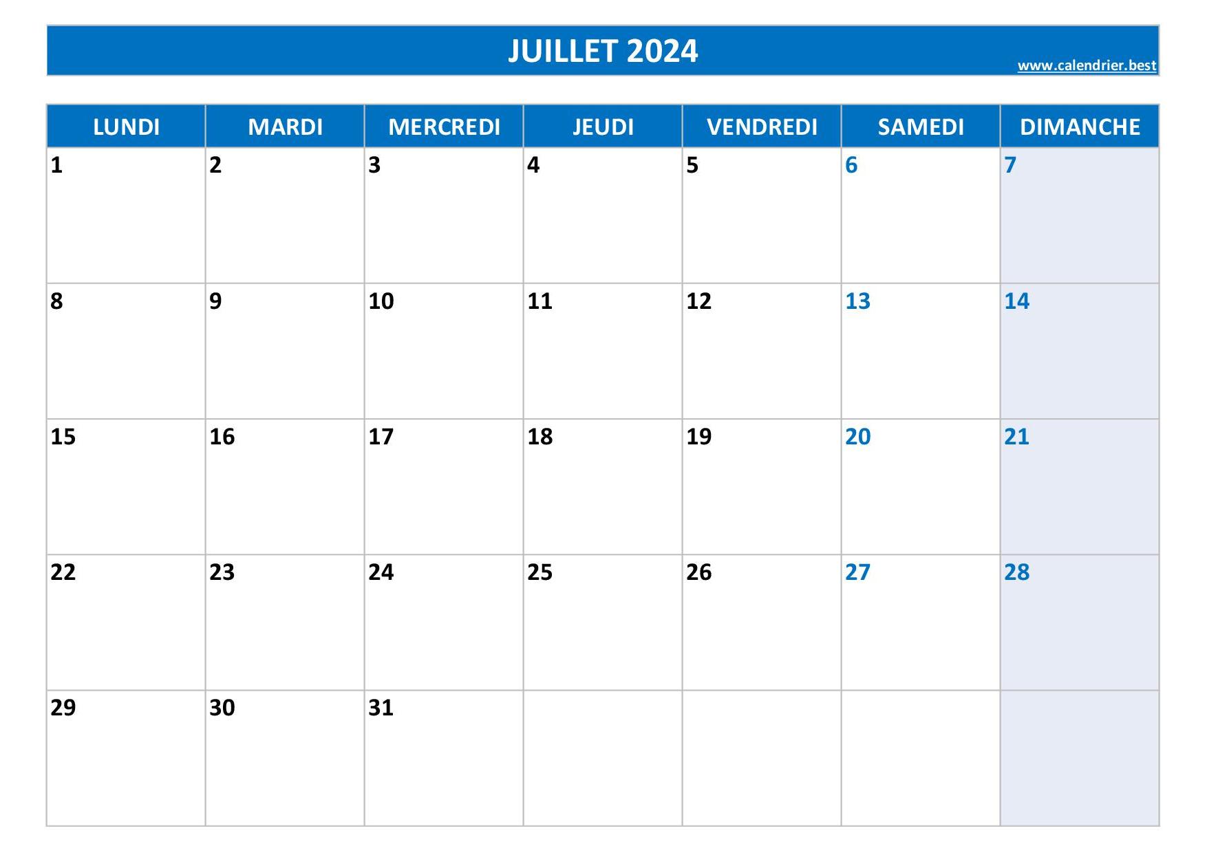 Calendrier Mensuel EXCEL & PDF - GRATUIT et Modifiable [2024]