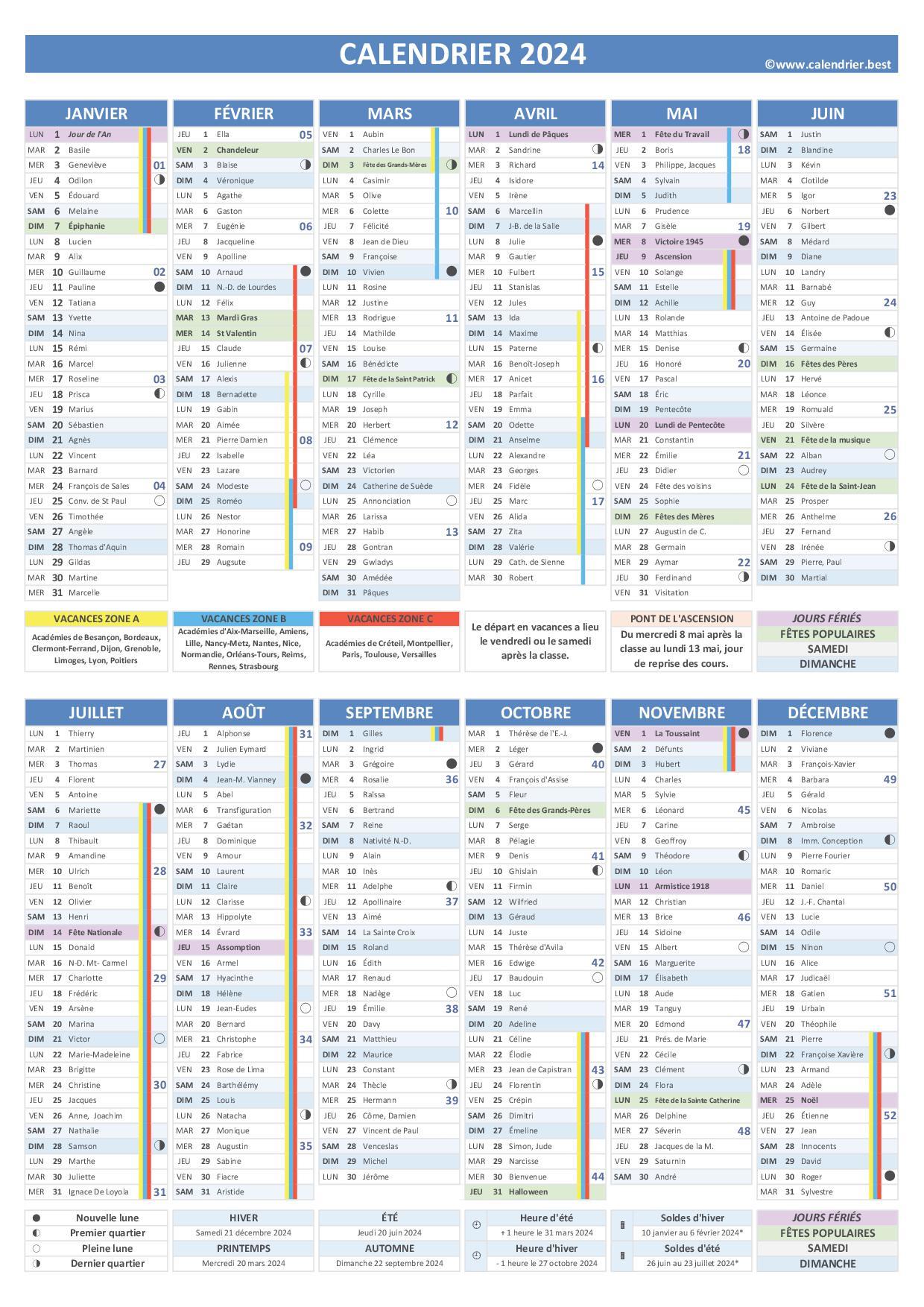 Calendrier 2024 Tous Les Mois Calendrier Des Fêtes Nationales Dates Et  Jours Fériés Commémoratifs