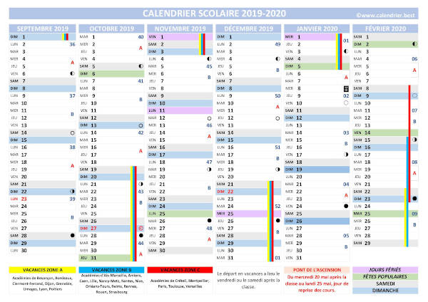 Calendrier scolaire 2019-2020 vierge à imprimer et à compléter