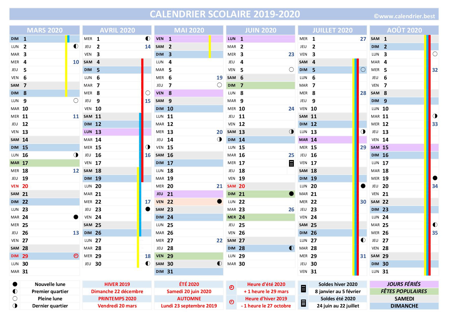 Calendrier scolaire 2019-2020 vierge à imprimer et à compléter