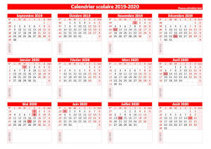 Calendrier scolaire vierge 2019-2020 à imprimer avec espace bloc-notes disponible sous chaque mois