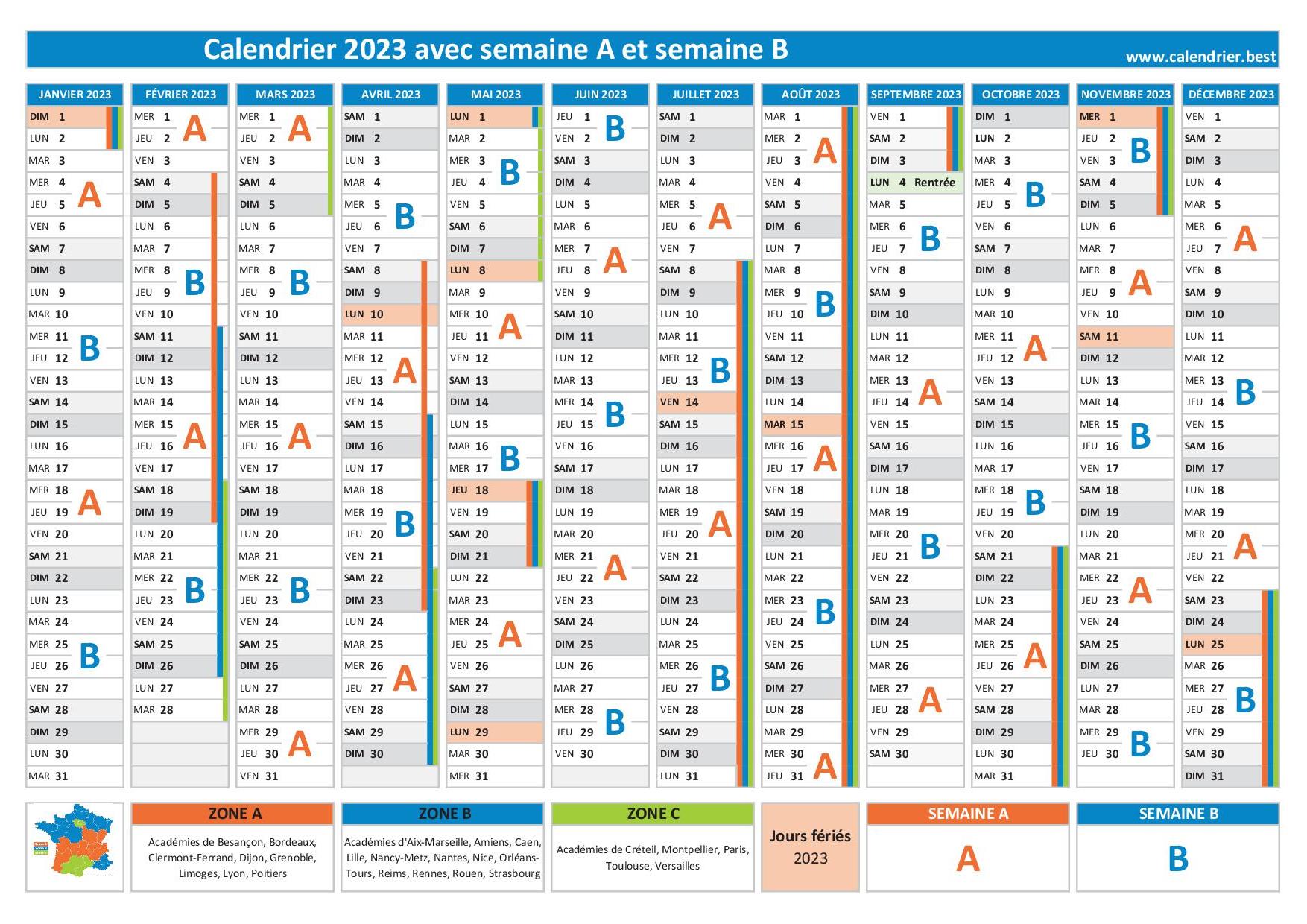 Semaine A ou B, calendrier scolaire 2022-2023