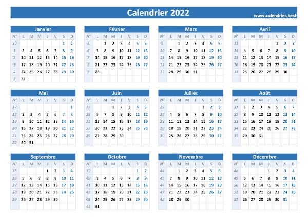 Numéro de semaine 2022 : liste, dates et calendrier 2022 avec semaine