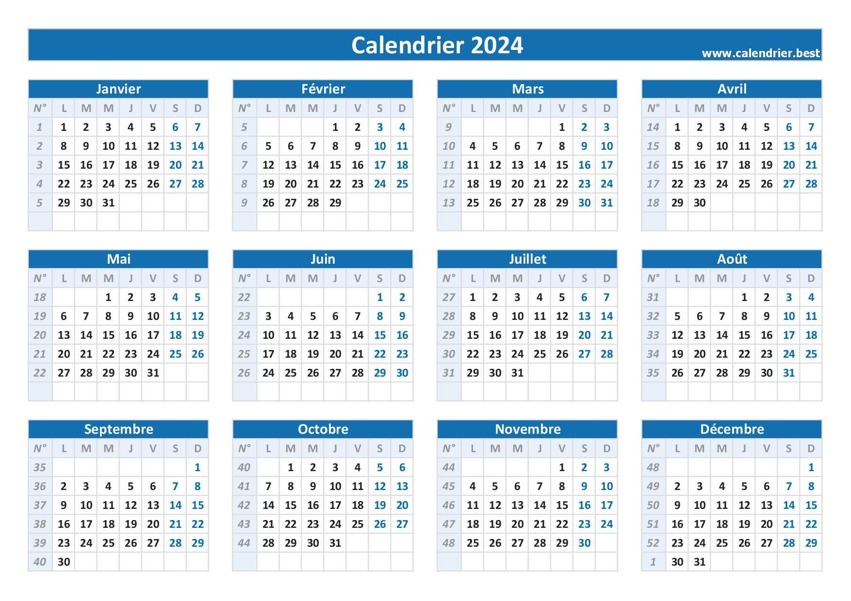 Numéro de semaine 2024 : liste, dates et calendrier 2024 avec semaine
