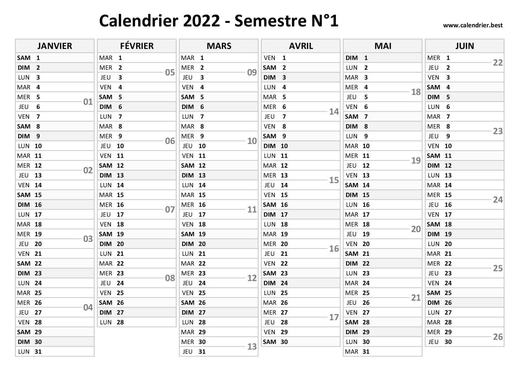 Calendrier 2022 à imprimer