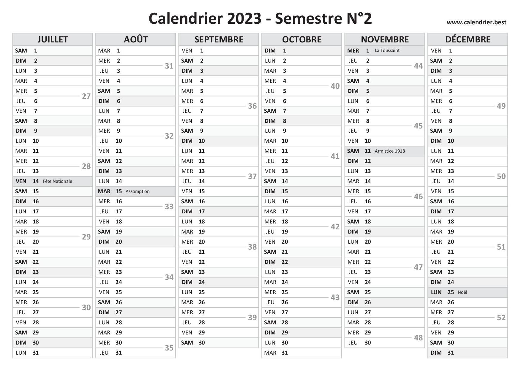 Calendriers 2023 à imprimer gratuitement