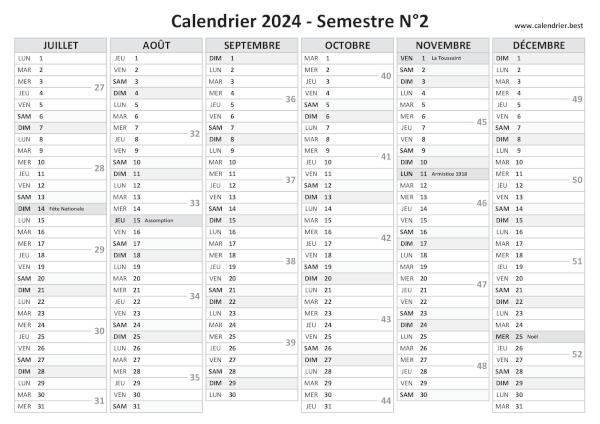 Calendrier 2024 bimestriel avec agenda détaillé, format portrait, une  colonne par mois