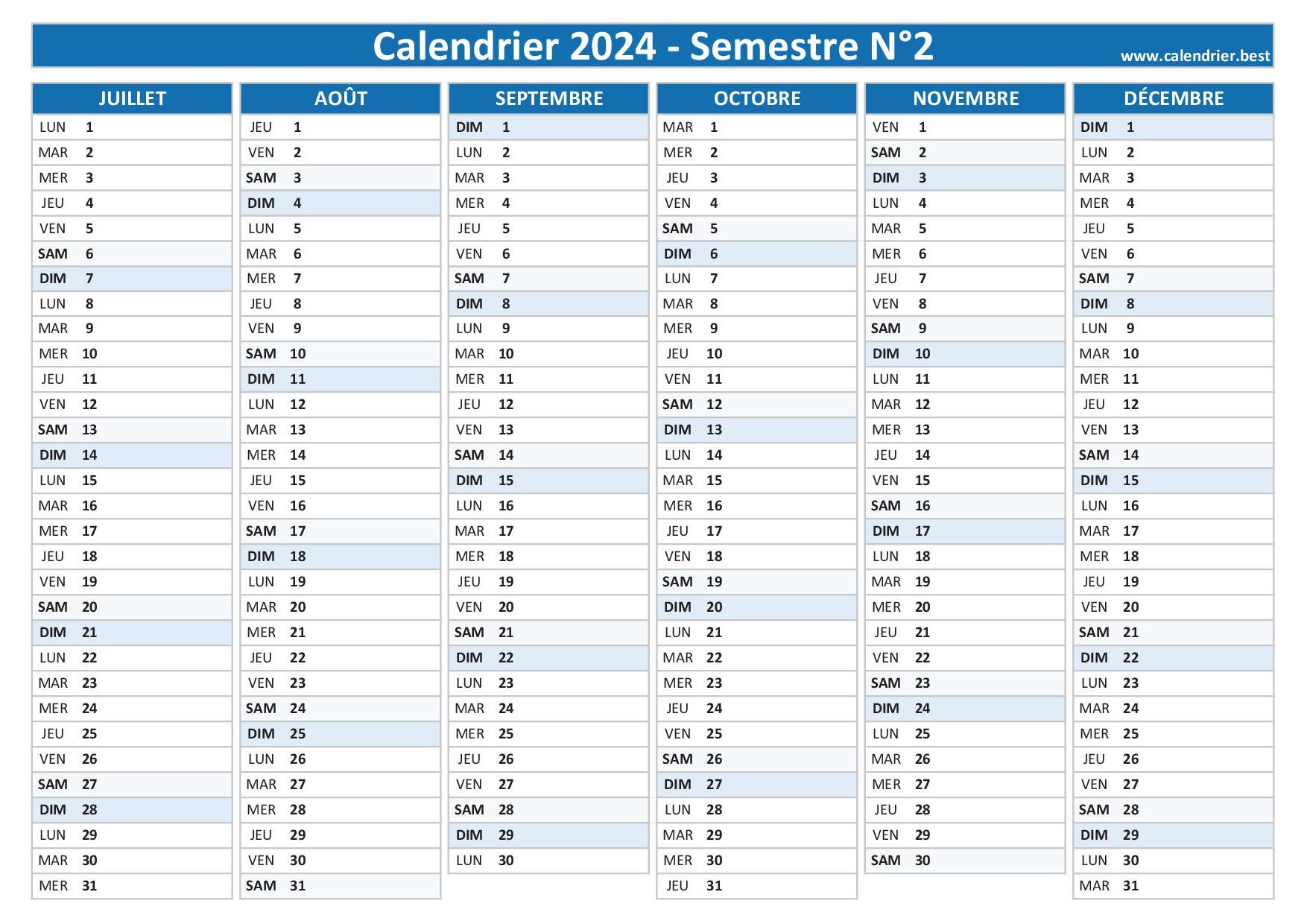 Calendrier 2024 vierge à imprimer 