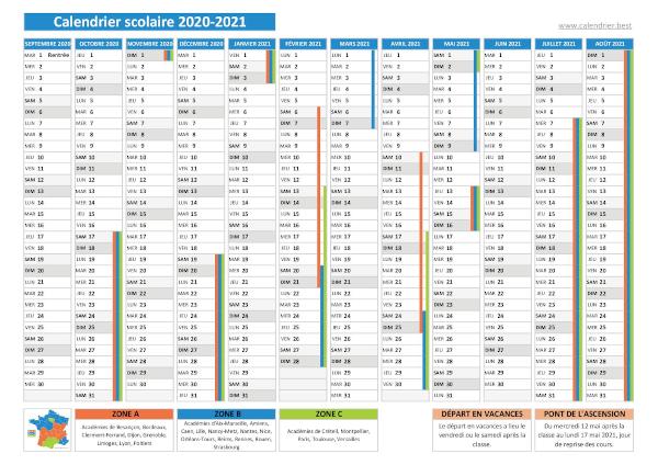 Vacances scolaires 2020-2021 - Calendrier scolaire 2020-2021 à consulter et  imprimer