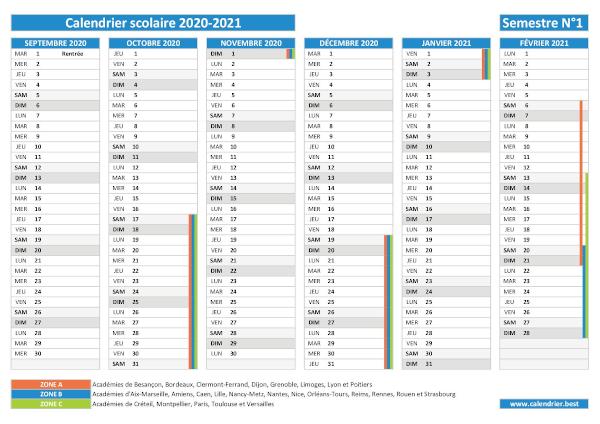 Calendrier scolaire 2020-2021 panneau cartonné multicouleurs