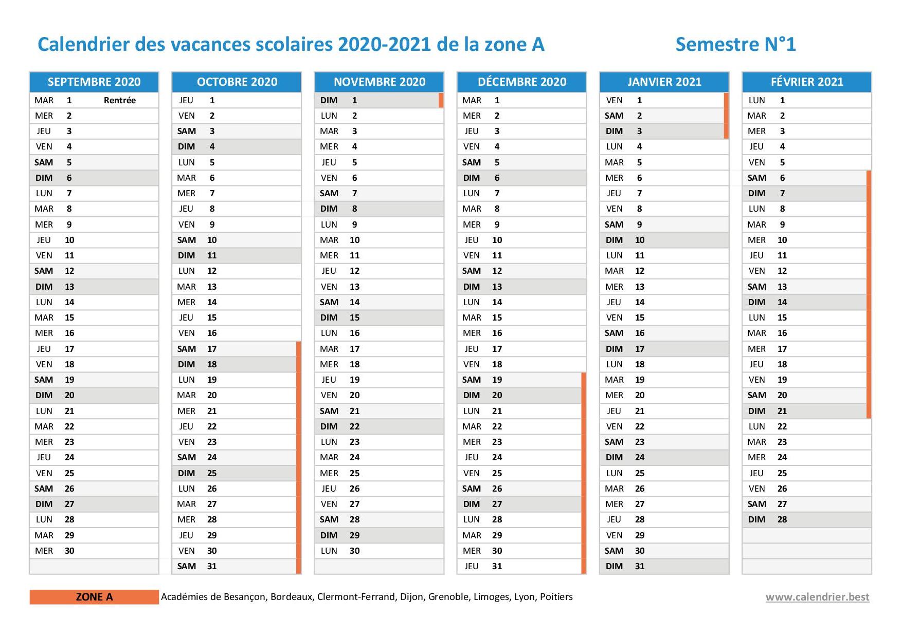 Calendrier scolaire 2020-2021 à imprimer - Pdf