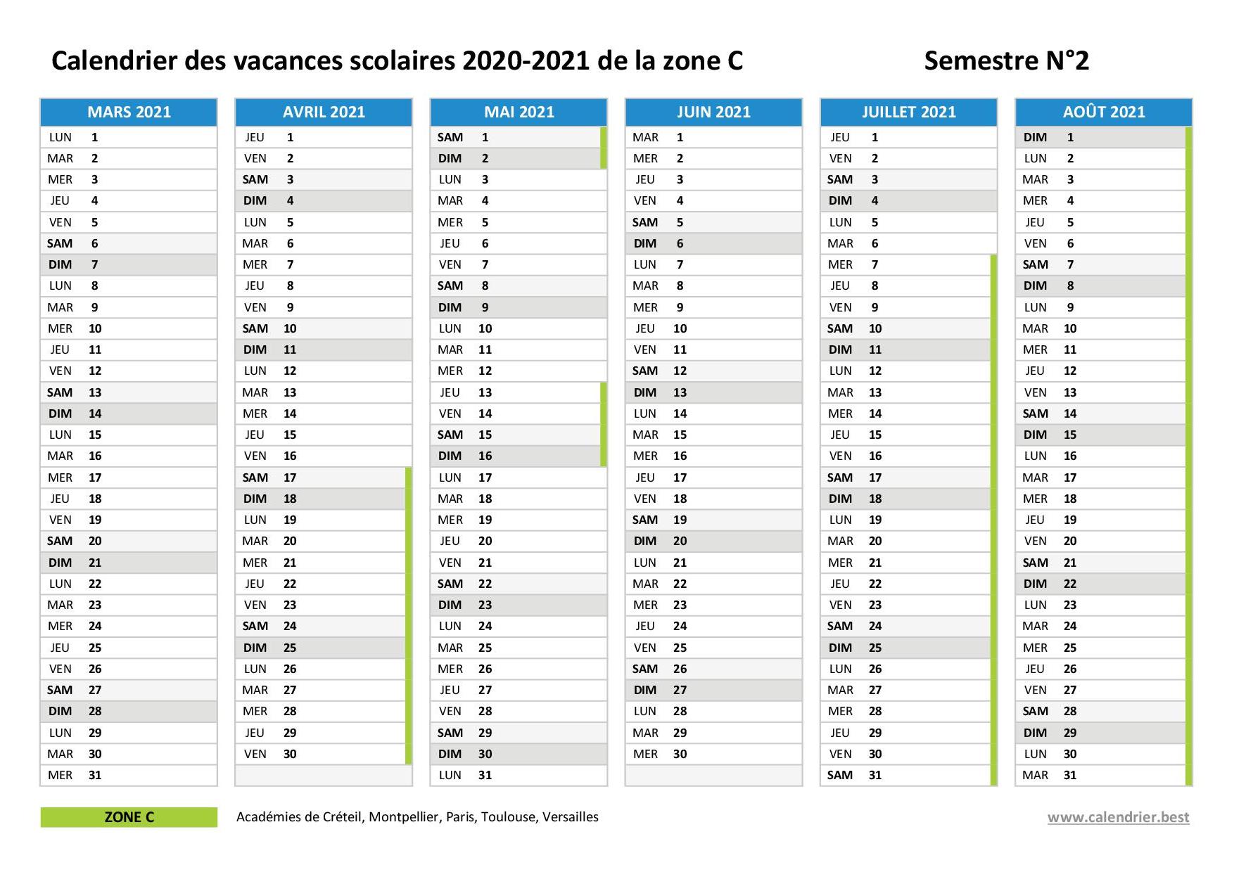 Calendrier scolaire 2020-2021 à imprimer - Pdf