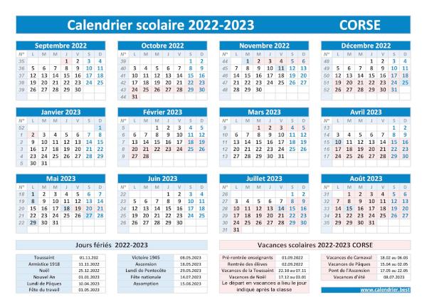Académie de Corse : dates officielles des vacances scolaires 2022-2023