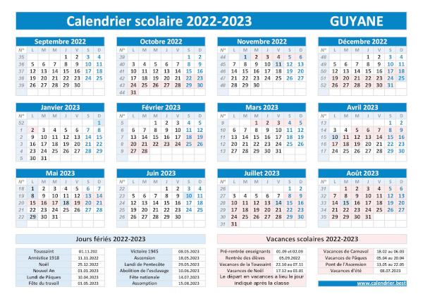 Vacances scolaires 2022 2023 académie de Guyane