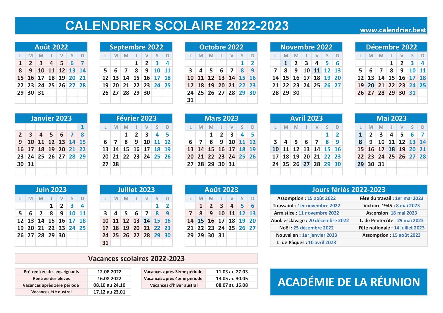 Vacances scolaires 2022 2023 académie de La Réunion