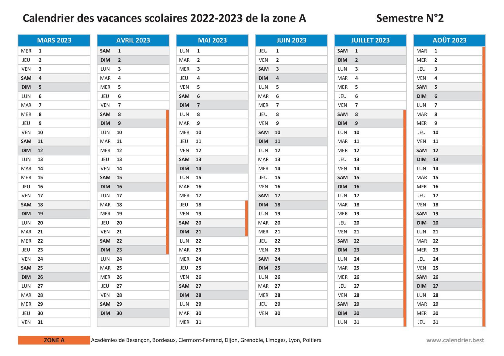 Vacances scolaires 2022 2023 Lyon : dates et calendrier scolaire 2022-2023