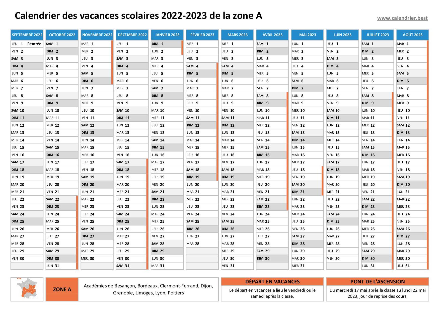 Vacances scolaires 2022 2023 Dijon : dates et calendrier scolaire 2022-2023