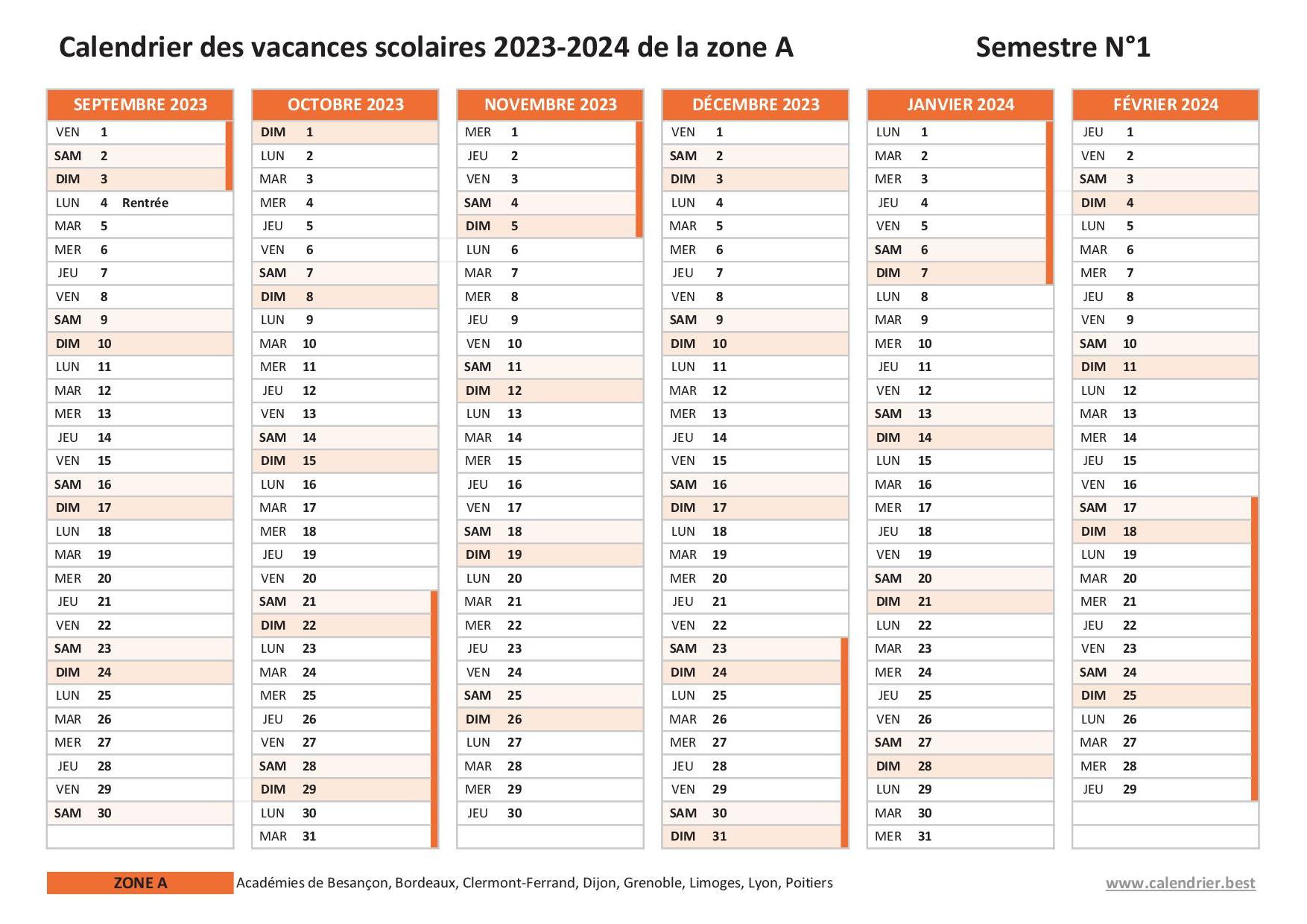 Vacances scolaires 2023 2024 Dijon : dates et calendrier scolaire 2023-2024